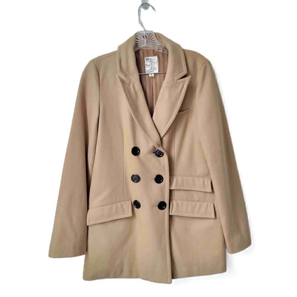 Tulle Womens Double Breasted Wool Blend Coat Notched Lapel Pockets Small